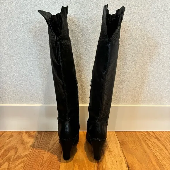 🍂Kork-Ease Adrianne black leather high knee fold over wedge boots - size 8/39​​