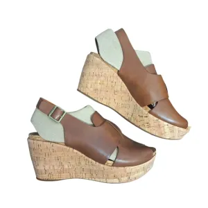 Kork-Ease Alex Boho Leather Wedge Platform Sandals Brown Comfort Slingback Sz 10