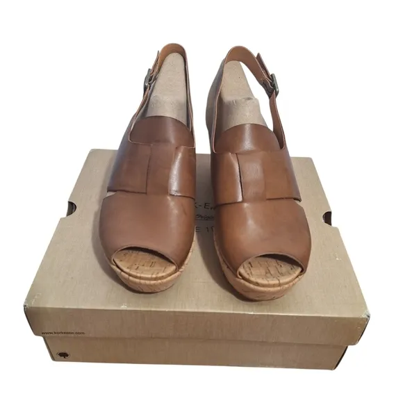 Kork-Ease Alex Boho Leather Wedge Platform Sandals Brown Comfort Slingback Sz 9
