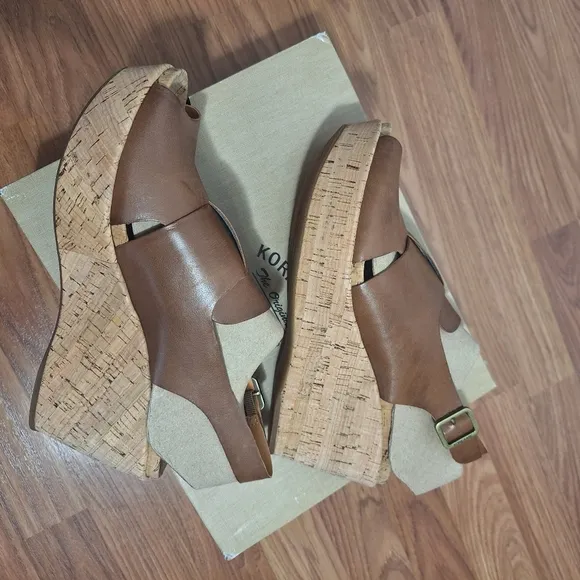 Kork-Ease Alex Boho Leather Wedge Platform Sandals Brown Comfort Slingback Sz 9