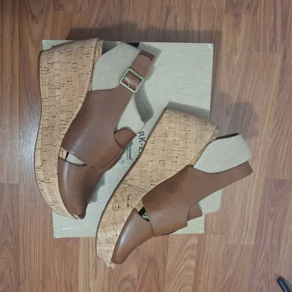 Kork-Ease Alex Boho Leather Wedge Platform Sandals Brown Comfort Slingback Sz 9