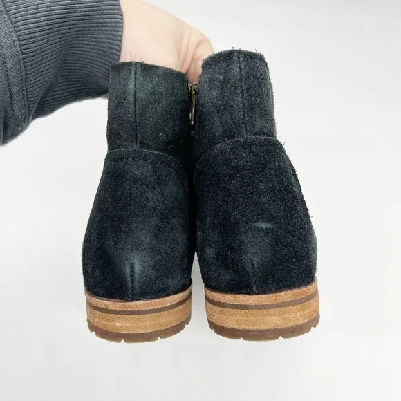 Kork-Ease Balsa Ankle Boots Suede Black Size 6 Leather Side Zip Bootie Leather
