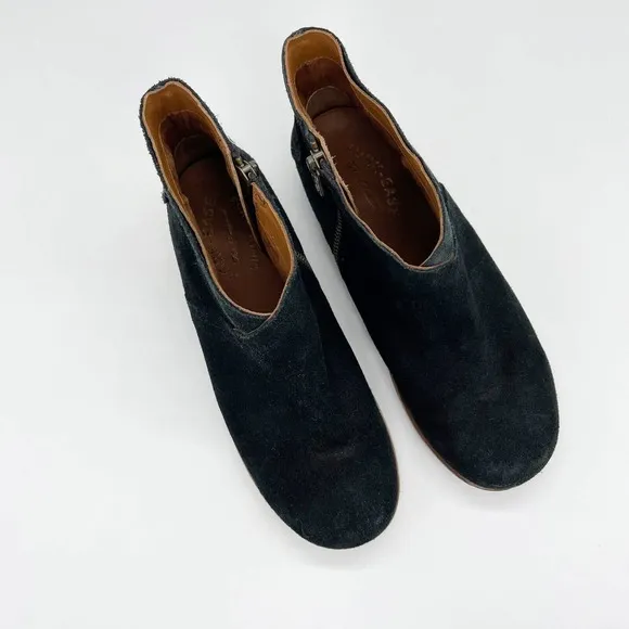 Kork-Ease Balsa Ankle Boots Suede Black Size 6 Leather Side Zip Bootie Leather