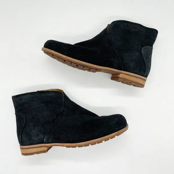 Kork-Ease Balsa Ankle Boots Suede Black Size 6 Leather Side Zip Bootie Leather