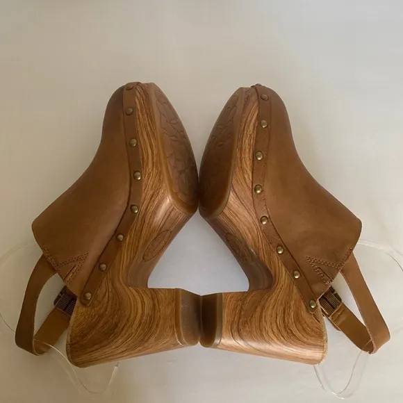 Kork-Ease Darby Women's Clog Hand-Finished Tan Leather Slingback Wedge S…