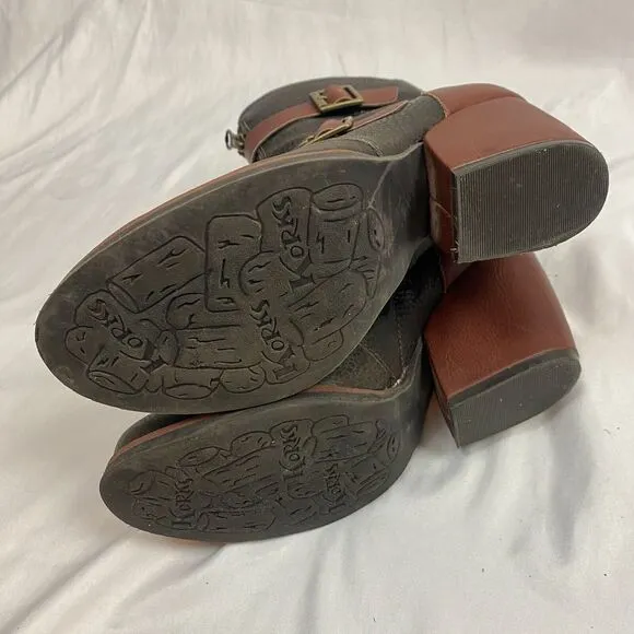 Korks Kork Ease Richard Black Leather Heeled Buckle Ankle Boots Womens Size 7.5