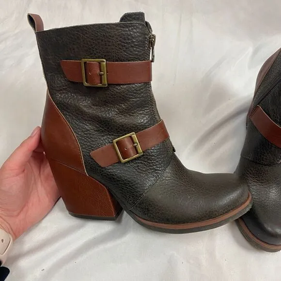 Korks Kork Ease Richard Black Leather Heeled Buckle Ankle Boots Womens Size 7.5
