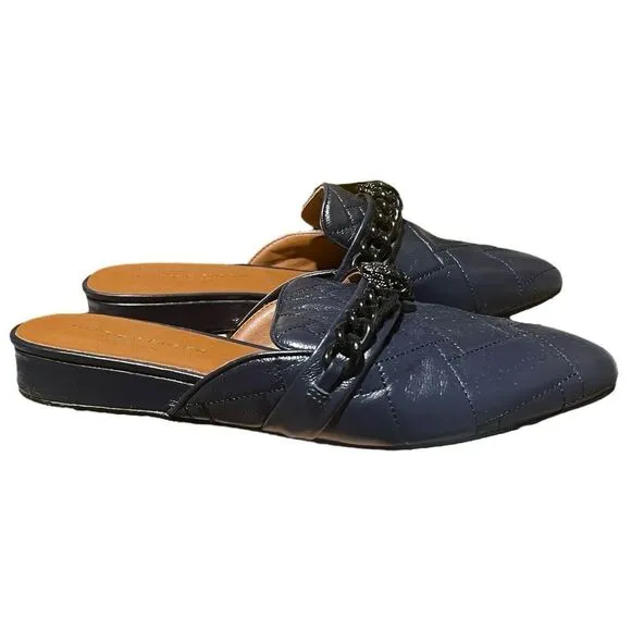 Kurt Geiger Mule WMNS 8 (EU 41) Blue Leather Chelsea Quilted Flats Pointed Chain