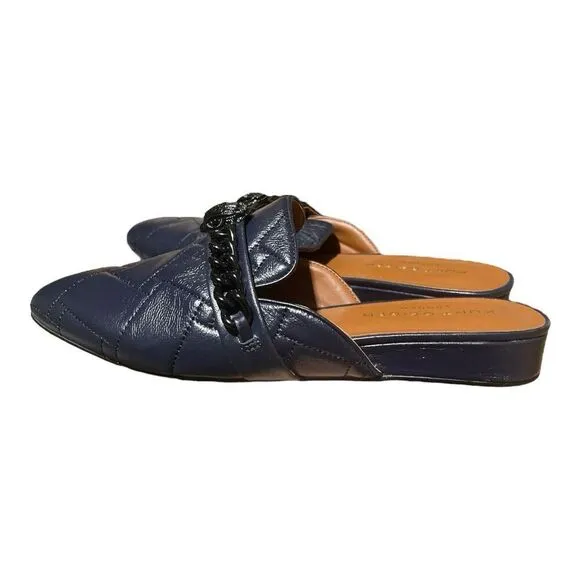 Kurt Geiger Mule WMNS 8 (EU 41) Blue Leather Chelsea Quilted Flats Pointed Chain