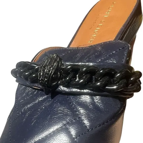 Kurt Geiger Mule WMNS 8 (EU 41) Blue Leather Chelsea Quilted Flats Pointed Chain