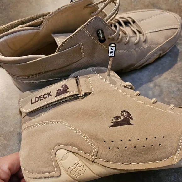 L DECK Tan Boat Shoes with Suede Finish and Durable Sole MEN or Womens