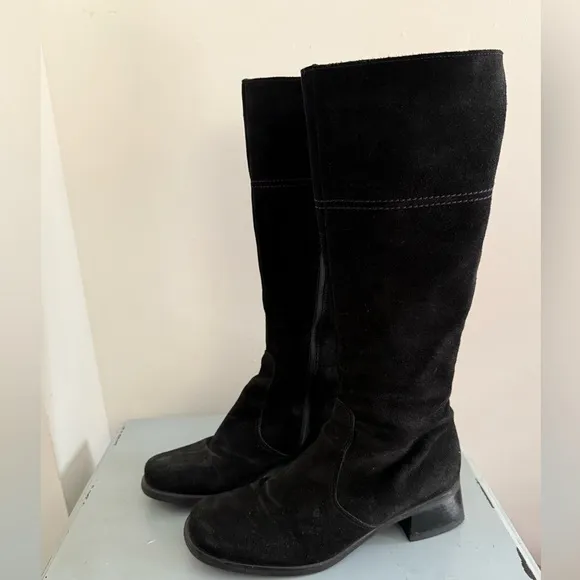 La Canadienne Luftpolster Black Suede Leather Knee-High Womens Boots Sz 8.5