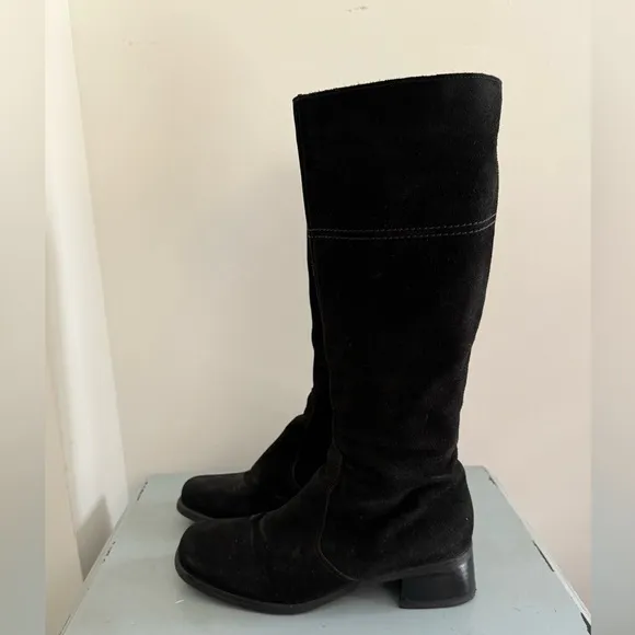La Canadienne Luftpolster Black Suede Leather Knee-High Womens Boots Sz 8.5