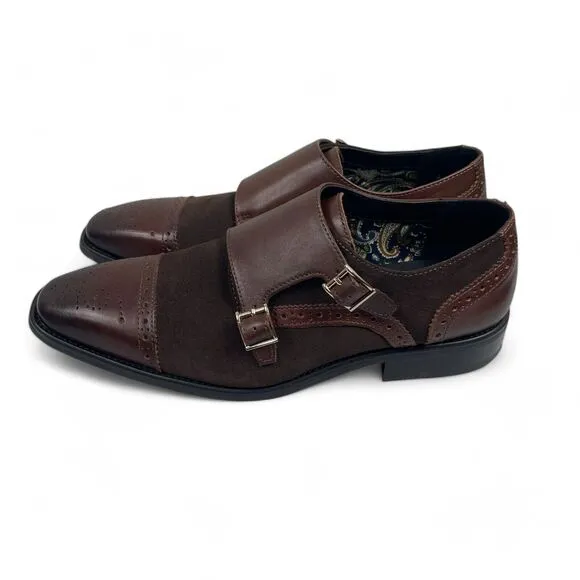 LA Milano Brown Leather Monk Strap Shoes Oxford Men 11 Leather Suede Defect