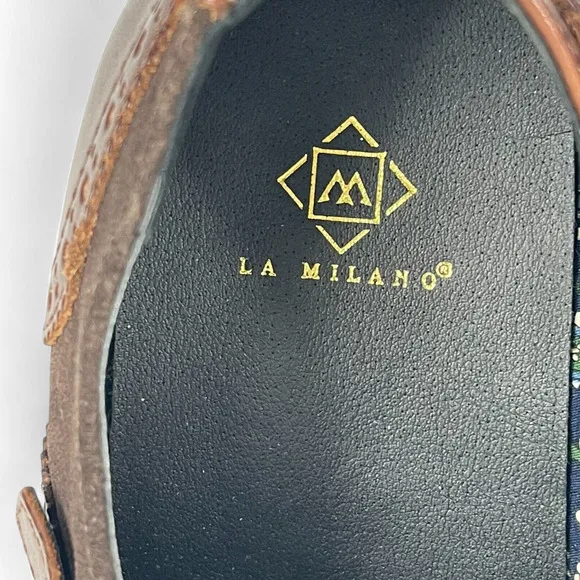 LA Milano Brown Leather Monk Strap Shoes Oxford Men 11 Leather Suede Defect