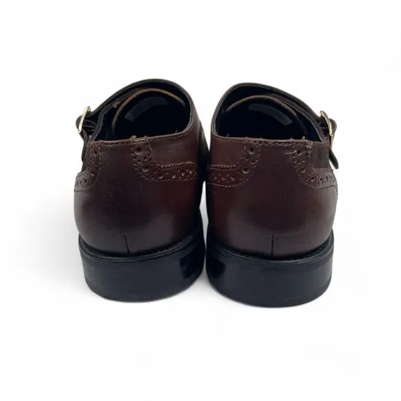 LA Milano Brown Leather Monk Strap Shoes Oxford Men 11 Leather Suede Defect