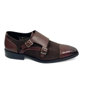 LA Milano Brown Leather Monk Strap Shoes Oxford Men 11 Leather Suede Defect