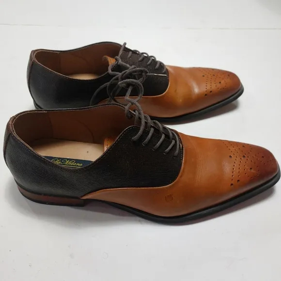 LA MILANO Men's Tan &amp; Brown Genuine Leather Dress Shoes Size 12