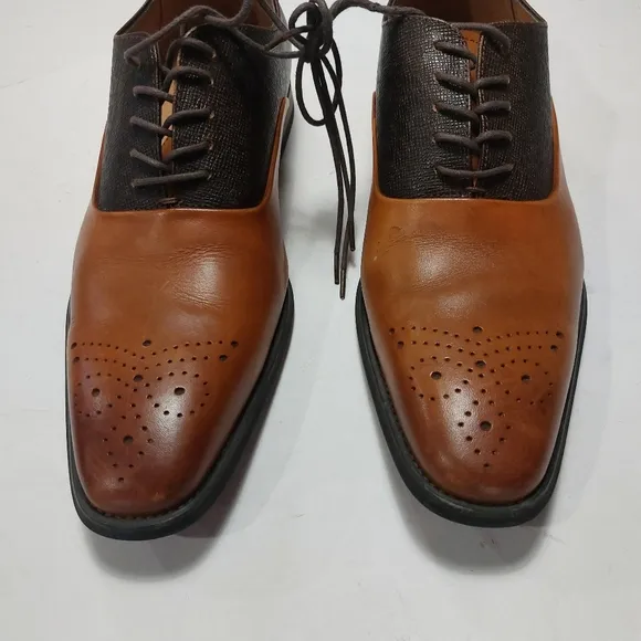 LA MILANO Men's Tan &amp; Brown Genuine Leather Dress Shoes Size 12