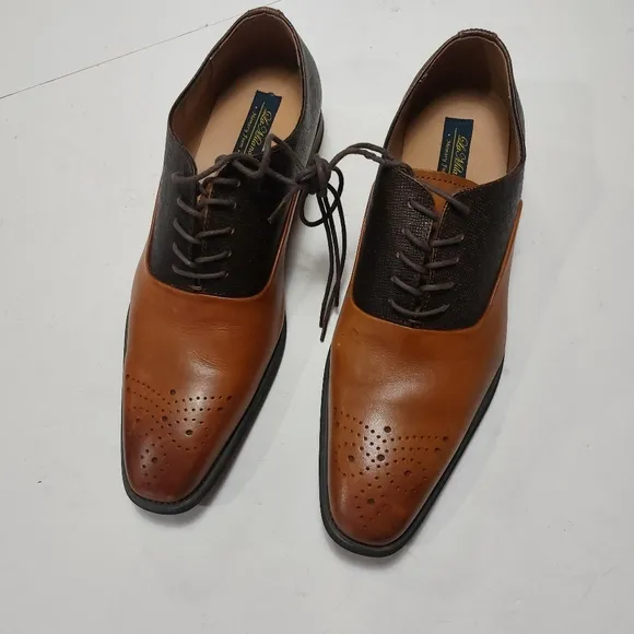 LA MILANO Men's Tan &amp; Brown Genuine Leather Dress Shoes Size 12