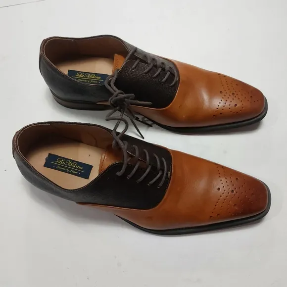 LA MILANO Men's Tan &amp; Brown Genuine Leather Dress Shoes Size 12