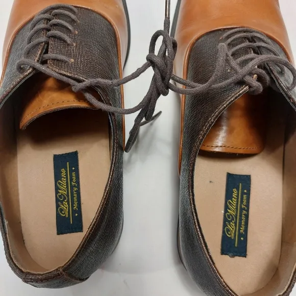 LA MILANO Men's Tan &amp; Brown Genuine Leather Dress Shoes Size 12