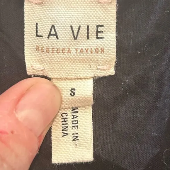 La Vie Rebecca Taylor - Black, Beige &amp; Blue Floral Print Cap Sleeve Maxi Dress S