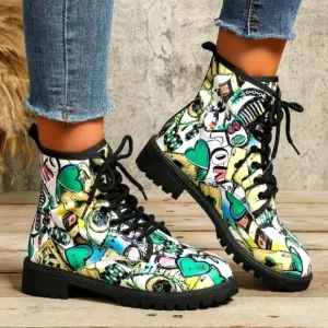 Ladie's printed lace-up boots sz 10