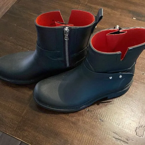 Ladies RAG &amp; BONE Black Moto Rain Boots size 38EU 8 US
