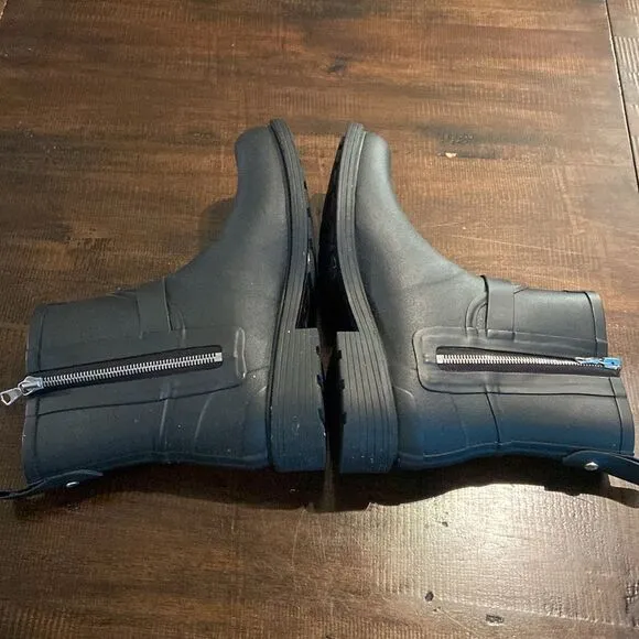 Ladies RAG &amp; BONE Black Moto Rain Boots size 38EU 8 US