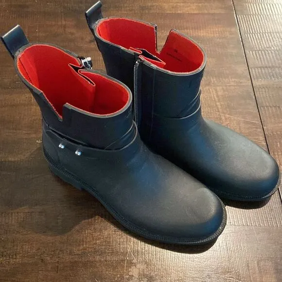 Ladies RAG &amp; BONE Black Moto Rain Boots size 38EU 8 US