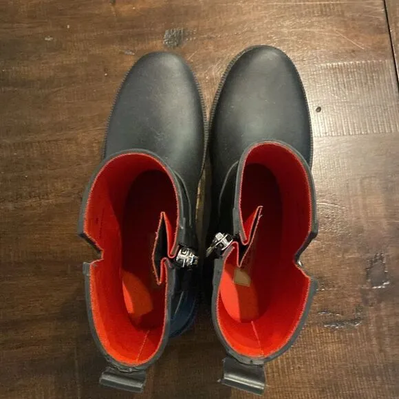 Ladies RAG &amp; BONE Black Moto Rain Boots size 38EU 8 US