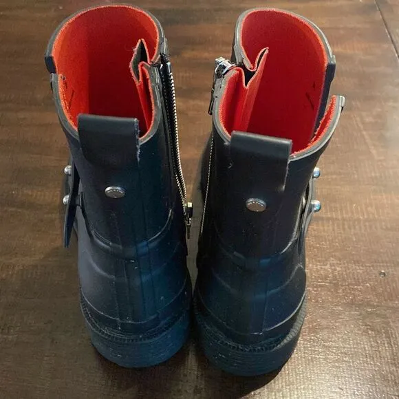Ladies RAG &amp; BONE Black Moto Rain Boots size 38EU 8 US