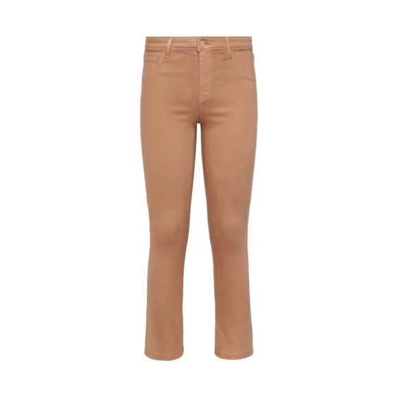 LAGENCE Micro Boot Stretch Tan Leather Look Coated Denim Jeans, Size 30