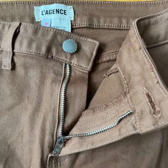 LAGENCE Micro Boot Stretch Tan Leather Look Coated Denim Jeans, Size 30