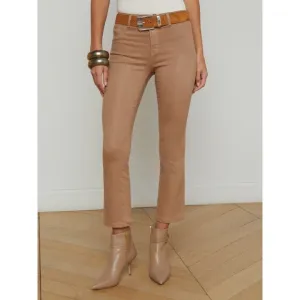 LAGENCE Micro Boot Stretch Tan Leather Look Coated Denim Jeans, Size 30