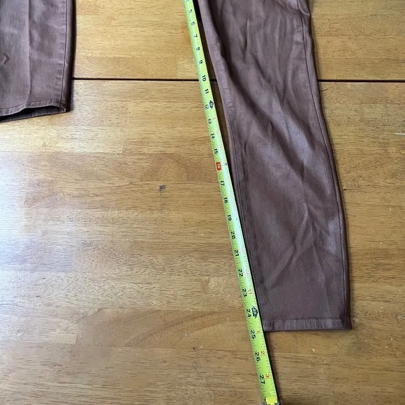 LAGENCE Micro Boot Stretch Tan Leather Look Coated Denim Jeans, Size 30