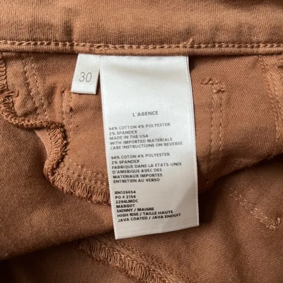 LAGENCE Micro Boot Stretch Tan Leather Look Coated Denim Jeans, Size 30