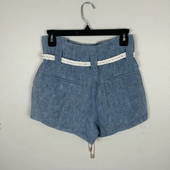 L'Agence X Intermix Chambray Linen Paper Bag Shorts Rope Belt Womens Size 2