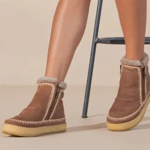 Laidback London Setsu Crochet Side Zip Ankle Boot Camel Suede | 37 (6)
