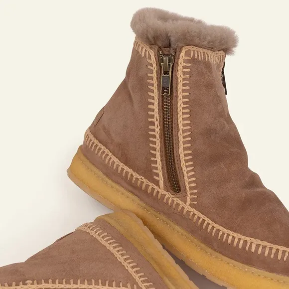 Laidback London Setsu Crochet Side Zip Ankle Boot Camel Suede | 37 (6)