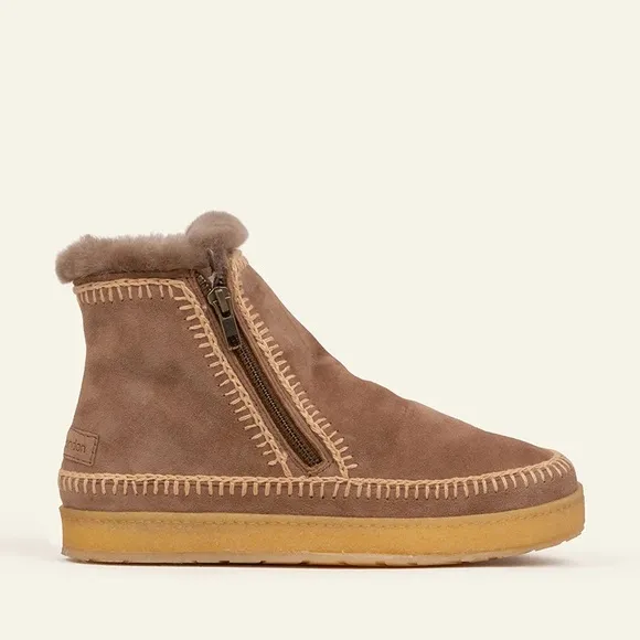 Laidback London Setsu Crochet Side Zip Ankle Boot Camel Suede | 37 (6)