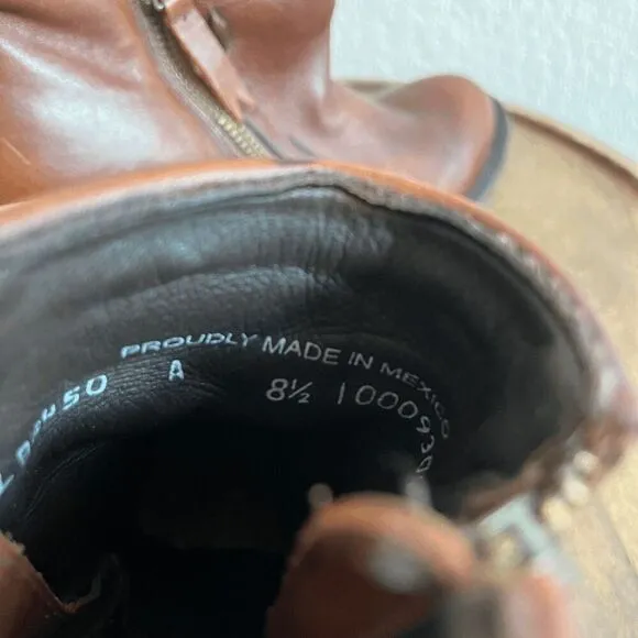 Lane Boots Brown Leather Side-Zip Tapered Ankle Booties Women's Size 8.5