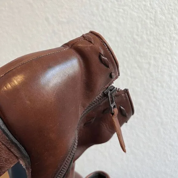 Lane Boots Brown Leather Side-Zip Tapered Ankle Booties Women's Size 8.5
