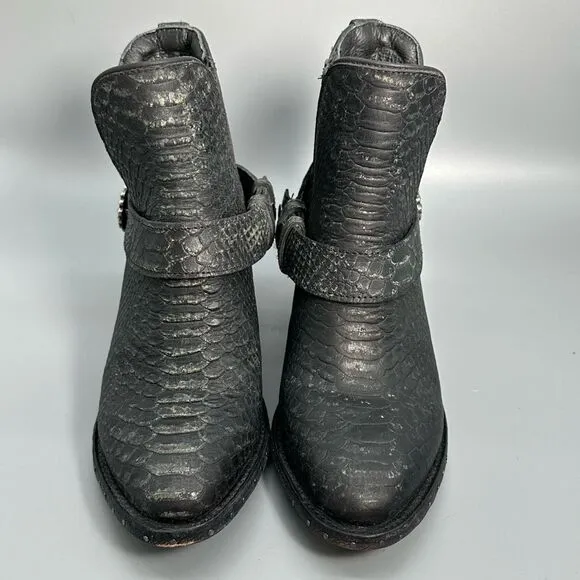 Lane Mattie Western Cowboy Boots Womens 6 Black Leather Crocodile Ankle Slip On