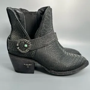 Lane Mattie Western Cowboy Boots Womens 6 Black Leather Crocodile Ankle Slip On