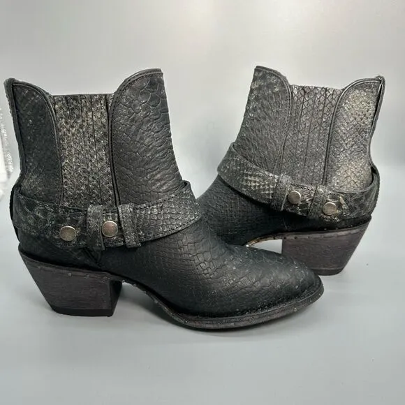 Lane Mattie Western Cowboy Boots Womens 6 Black Leather Crocodile Ankle Slip On