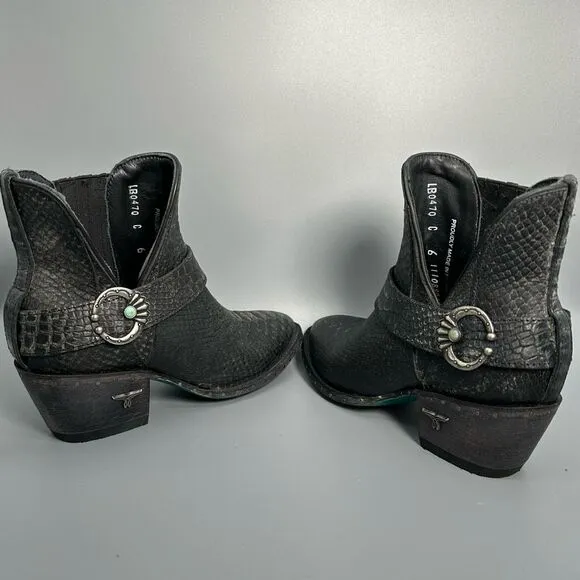 Lane Mattie Western Cowboy Boots Womens 6 Black Leather Crocodile Ankle Slip On