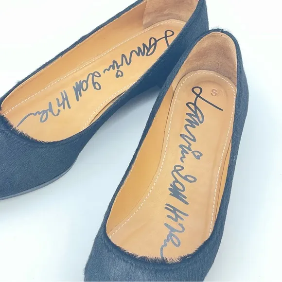 LANVIN Black Ballerina Flats Shoes | Slip On Pointed Toe | Calf Hair | EU 39
