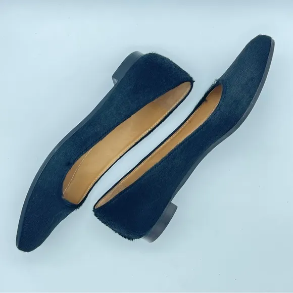 LANVIN Black Ballerina Flats Shoes | Slip On Pointed Toe | Calf Hair | EU 39